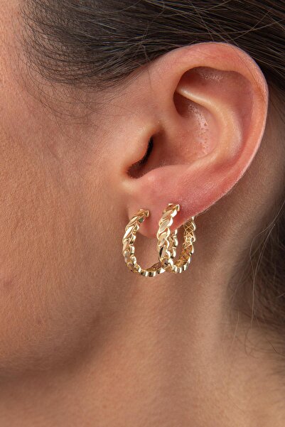 Fiyonk Kuyumculuk 14 Ayar Altın Büyük Pullu Kadın Altın Küpe