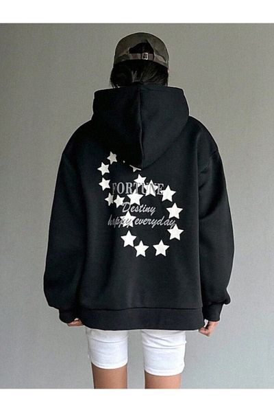 CLAYES Ζακέτα με κουκούλα Fortune Stars Μαύρη Oversize