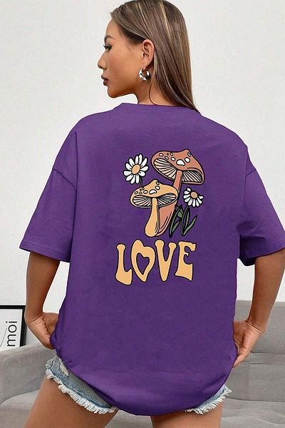 CLAYES Μπλουζάκι Love Flower - Μωβ εμπριμέ κοντομάνικο μπλουζάκι με λαιμόκοψη