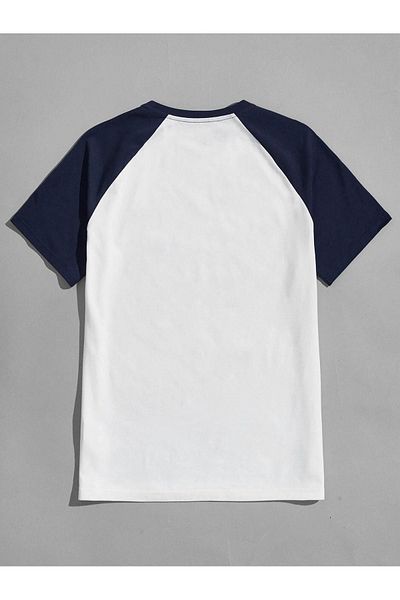 DUBU BUTİK Μπλουζάκι Oversize Navy Blue White Unprinted - Raglan Sleeve Unisex Comfortable Fit