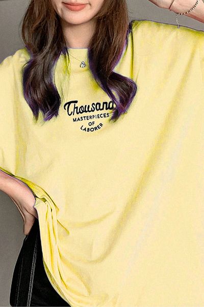 CLAYES Thousand Supreme T-Shirt - Yellow Printed Oversize Crew Neck Short Sleeve T-Shirt