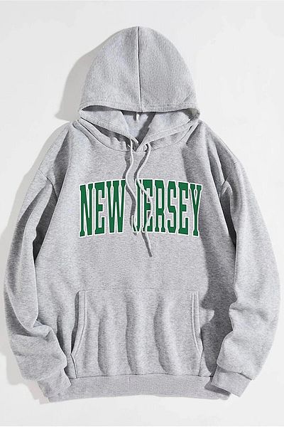 VBSVİBES Φούτερ Unisex Γκρι Oversize New Jersey με στάμπα με κουκούλα
