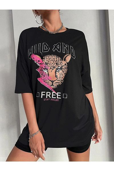CLAYES Oversize Μαύρο T-shirt Tigre - Με στάμπα