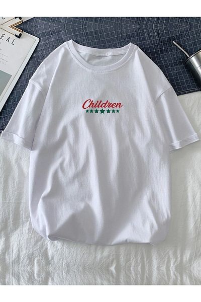 VBSVİBES Πλεκτό μπλουζάκι Unisex White Oversize για παιδιά