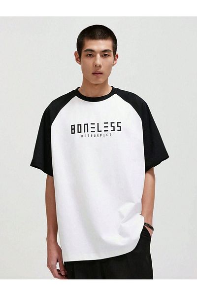 DUBU BUTİK Boneless Oversize Black and White Printed T-shirt - Raglan Sleeve Unisex Comfortable Fit