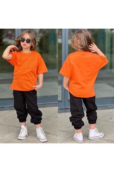 JOYBOY KİDS T-Shirt Sweatpants Top 2-Pack Unprinted Girl's Set