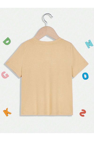 DUBU BUTİK Cool Bear Cotton Παιδικό T-Shirt - Beige printed Girl's Boy's Summer Crew Neck T-Shirt