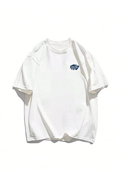 VBSVİBES Унисекс бяла овърсайз плетена тениска You're Single Printed