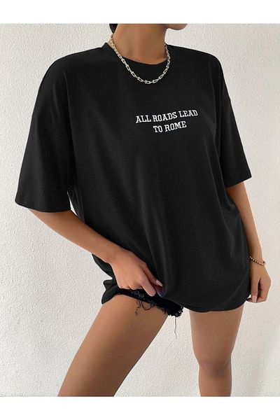 CLAYES To Rome Oversize T-Shirt - Black Printed, Crew Neck, Short Sleeve