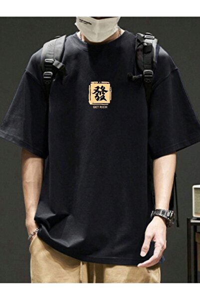 VBSVİBES Унісекс чорна футболка з принтом Orme Oversize Get Rich