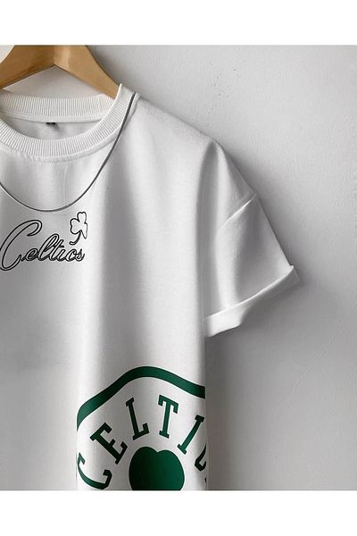 VBSVİBES Πλεκτό μπλουζάκι Unisex White Oversize Boston με εμπριμέ λογότυπο