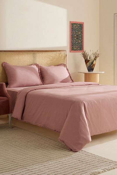 Karaca Home Ella Krep 100% Cotton Double Duvet Cover Set Dusty Rose