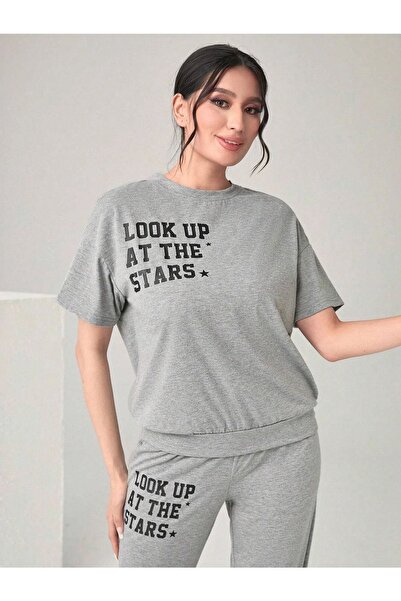 CLAYES The Stars Ribana 2li T-shirt Eşofman Altı Jogger Gri Alt Üst Eşofman Takım Oversize Bisiklet Yaka