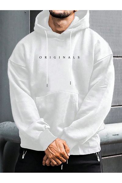 VBSVİBES Φούτερ Originals Text - Λευκό Oversize με στάμπα με κουκούλα
