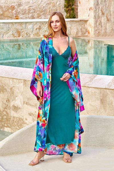 Cossy By Aqua 25686 Women's Patterned Long Dressing Gown