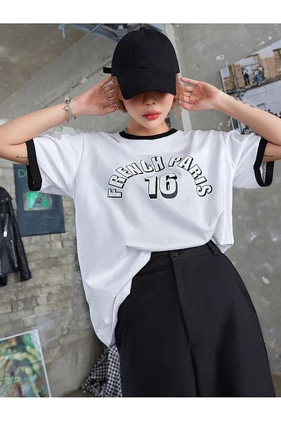CLAYES Μπλουζάκι French Paris Piece Single Jersey - Λευκό υπερμεγέθη κοντομάνικο μπλουζάκι με λαιμόκοψη