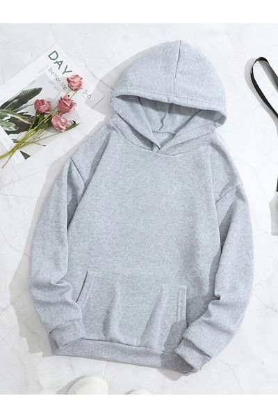 CLAYES Καλή μέρα Papatya Φούτερ - Γκρι Oversize Με Κουκούλα Χειμερινό