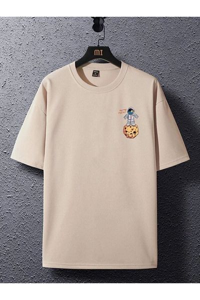 CLAYES T-Shirt Moon To Mars - Μπεζ εμπριμέ κοντό μανίκι με λαιμόκοψη