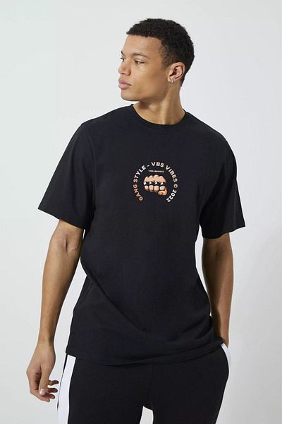 VBSVİBES Gang Series Men's Black Oversize Vibes Gang Printed T-shirt