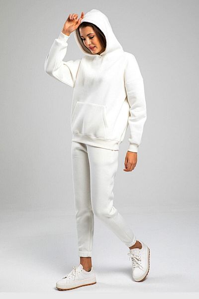 CLAYES Απλό Basic Σετ Φούτερ Jogger - White Oversize Raised Hooded