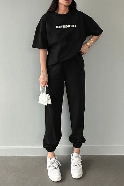 CLAYES Thatssofetch T-shirt Φούτερ Jogger - Μαύρη στάμπα κάτω επάνω Σετ φούτερ Oversize Cycling Yak