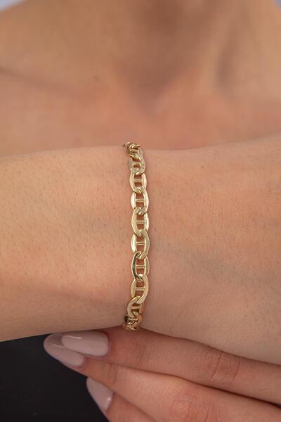 Fiyonk Kuyumculuk 14 Ayar Altın Barlı Modern Tasarım Zincir Bileklik 5 mm Kad...