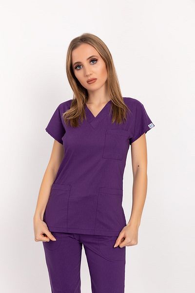 Nur Medikal Giyim Uniformă de top pentru medic chirurgic din terikoton violet închis