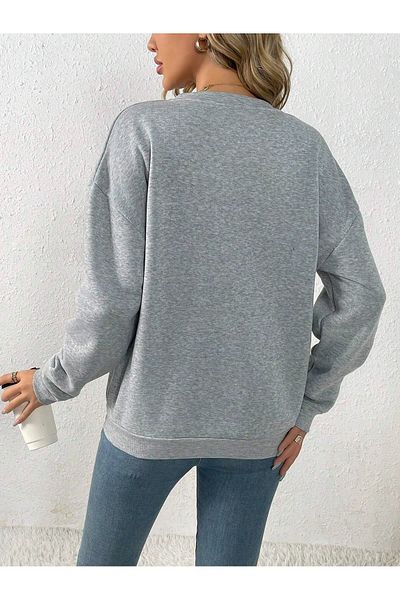 CLAYES Hanorac cu model de margarete cu design de buzunar - Imprimat gri, supradimensionat, gros, de iarnă, cu gât crepus