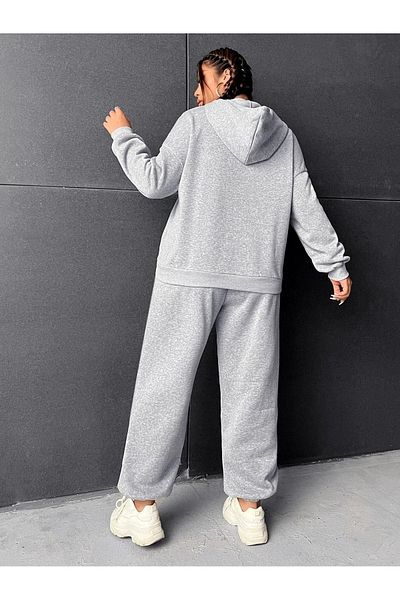 CLAYES Tracksuit Set Sweatshirt - Gray Printed Oversize Hoodie