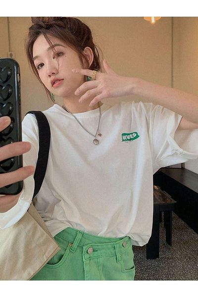 CLAYES Tricou oversize alb cu logo Nevep imprimat - decolteu, mânecă scurtă
