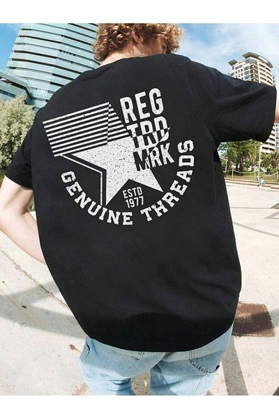 CLAYES Genuine Threads Oversize Black Printed T-shirt - Crew Neck Short Sleeve Comfortable Fit T-Shirt