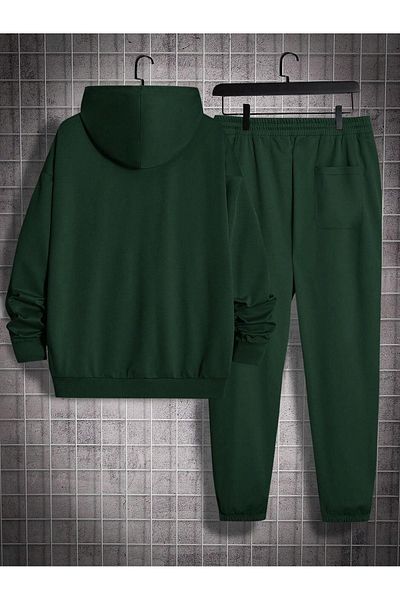 VBSVİBES New York U.S.A Tracksuit Set Sweatshirt Jogger - هوديي مضلع كبير الحجم مطبوع باللون الأخضر