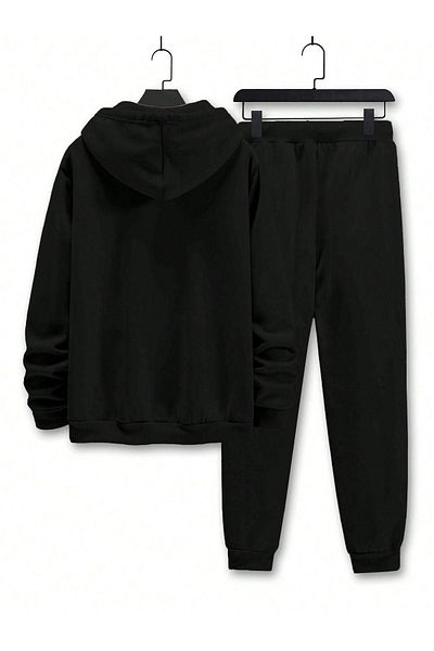 VBSVİBES Montana Tracksuit Set Sweatshirt Jogger - Black Printed Oversize Drawstring Hoodie