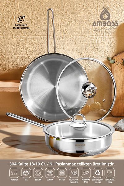 Amboss Saphire 4 Piece Stainless Steel Pan Set - With Glass Lid