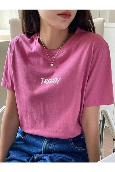 CLAYES Ροζ Oversize T-Shirt - Crew Neck Printed