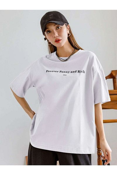 CLAYES Λευκό Oversize Funny And Rich Printed T-shirt - Oversize Printed