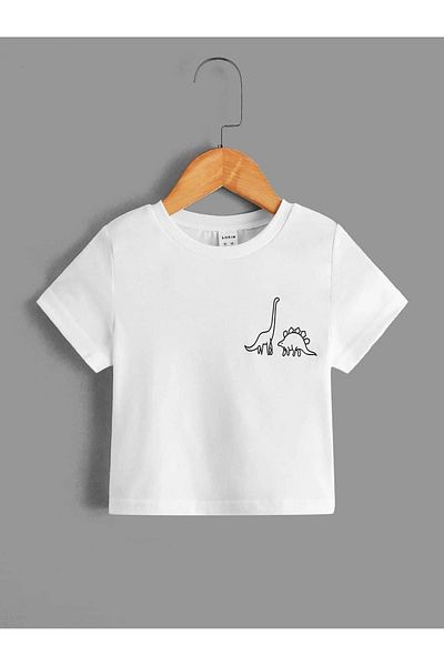 CLAYES Tricou pentru copii din bumbac cu dinozauri - Tricou cu decolteu de vară pentru fete și băieți cu imprimeu alb