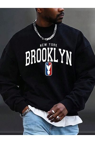 VBSVİBES Hanorac Brooklyn Ablem - Negru oversize cu imprimeu la gât