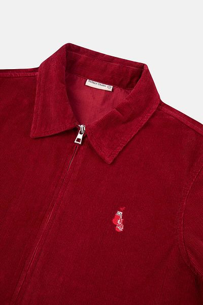 Socrates Boxing Gloves Zippered Velvet Jacket - Claret Red