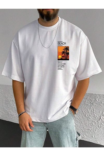 CLAYES Tricou cu logo-ul de plajă - mânecă scurtă cu gât supradimensionat cu imprimeu alb