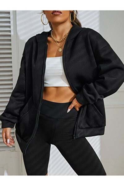 CLAYES Basic Plain Cardigan - Black Oversize Hooded