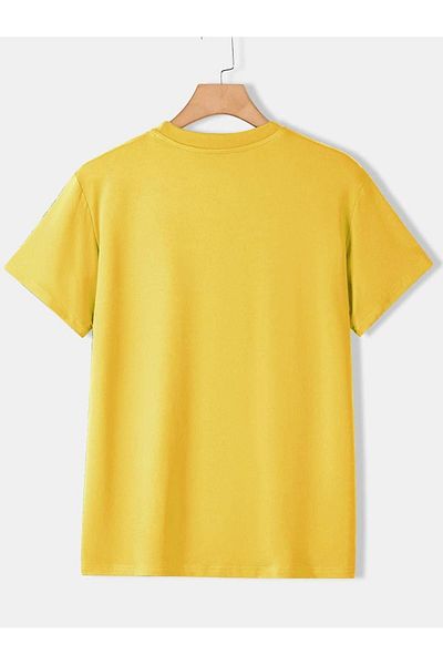 DUBU BUTİK Sculpture Design Single Jersey - Κίτρινο εμπριμέ μπλουζάκι Oversize