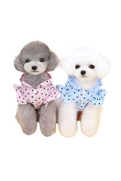 Glipet Blue Sizes Pleated Polka Dot Dog Dress