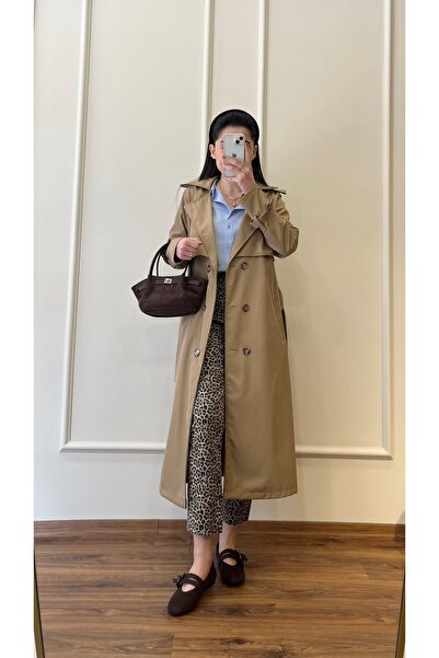 Zims Butik Kruvaze Yaka Beli Kuşaklı Trençkot - Camel