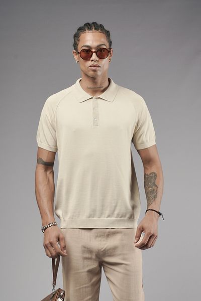 Butik TREND BIZ Πλεκτό μπλουζάκι με κοντό μανίκι με κοντό μανίκι με κολάρο Raglan