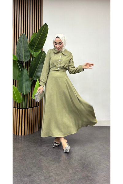 FREEMİH TEKSTİL Mint Green Zümra Skirted Double Hijab Suit