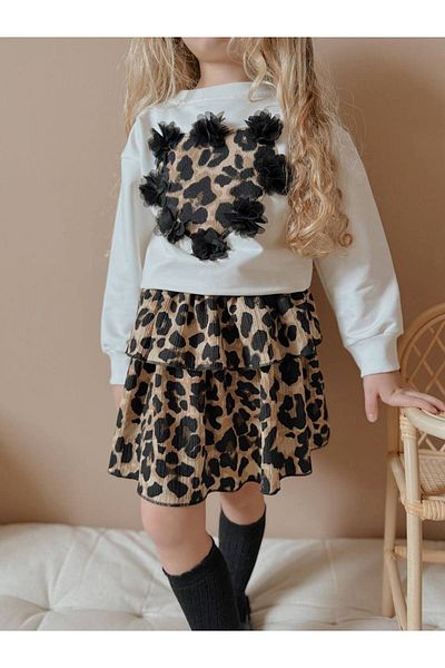 YİGİT BUTİK Costum cu fustă pentru fete cu model leopard Yigit Boutique