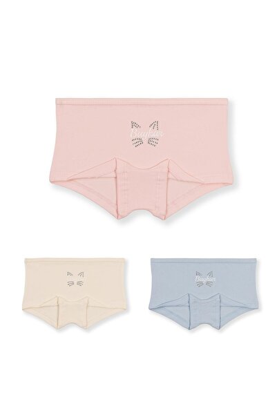 BAYKAR Kız Çocuk Pamuklu Renkli Baskılı Likralı Boxer 3'lü Paket  5892 Renkli