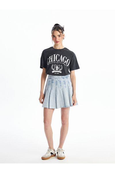 LC Waikiki Fusta de jeans plisată pentru femei Dar Fit