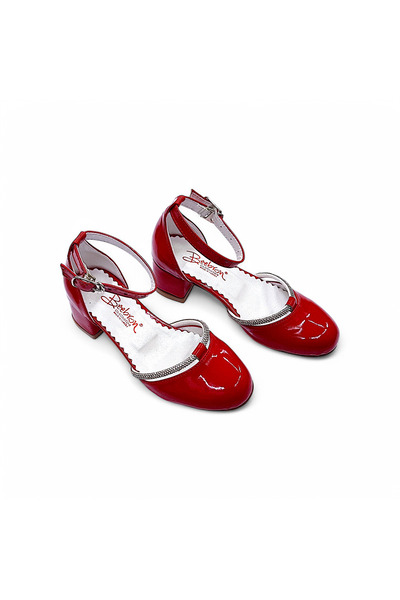BEEBRON Heeled Evening Dress Girls Shoes Glossy Princess Series Patent Leather Red